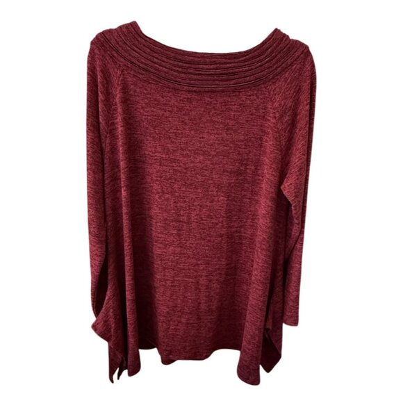 Krazy Kat Womens Red Knit Long Sleeve Top With Ribbed Collar L Asymmetrical Hem - Picture 4 of 6